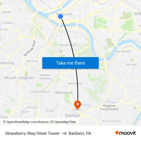 Strawberry Way/Steel Tower to Baldwin, PA map