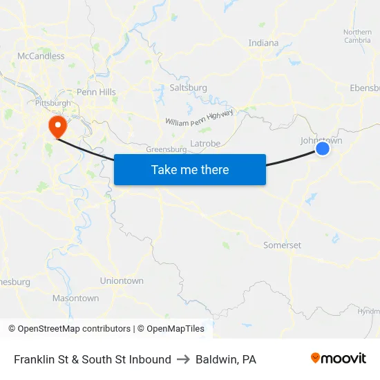Franklin St & South St Inbound to Baldwin, PA map