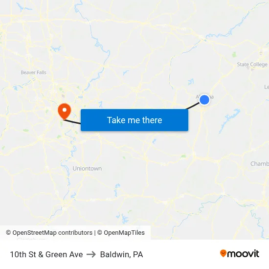 10th St & Green Ave to Baldwin, PA map
