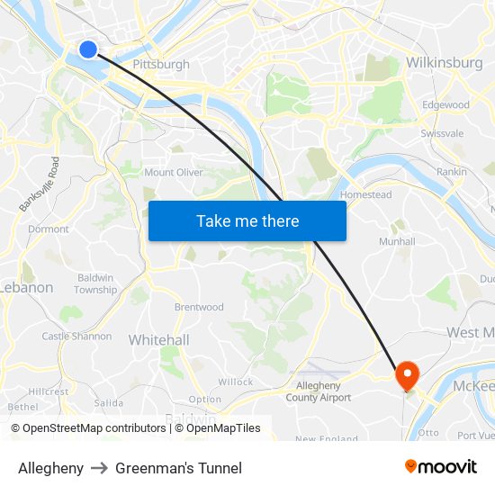 Allegheny to Greenman's Tunnel map