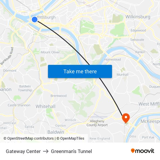 Gateway Center to Greenman's Tunnel map