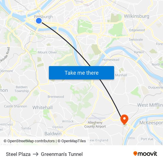 Steel Plaza to Greenman's Tunnel map