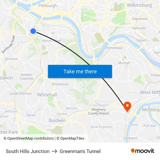 South Hills Junction to Greenman's Tunnel map