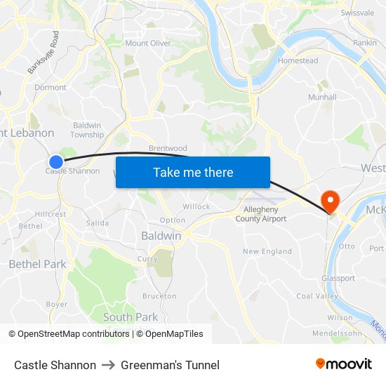 Castle Shannon to Greenman's Tunnel map