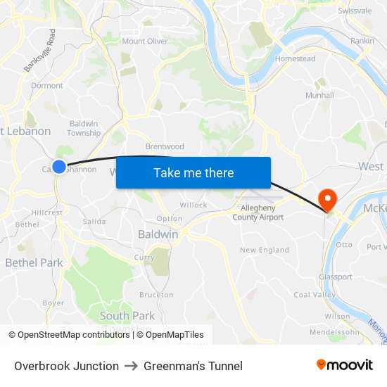 Overbrook Junction to Greenman's Tunnel map