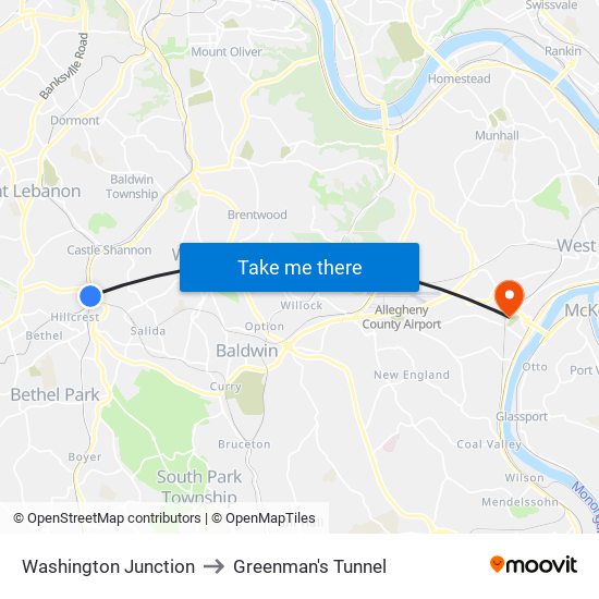 Washington Junction to Greenman's Tunnel map