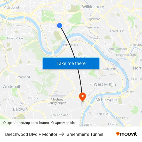 Beechwood Blvd + Monitor to Greenman's Tunnel map