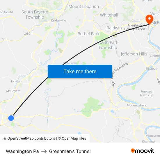 Washington Pa to Greenman's Tunnel map