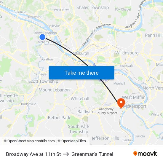 Broadway Ave at 11th St to Greenman's Tunnel map