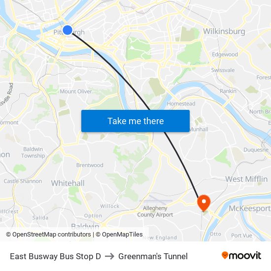 East Busway Bus Stop D to Greenman's Tunnel map