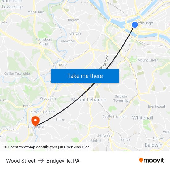 Wood Street to Bridgeville, PA map