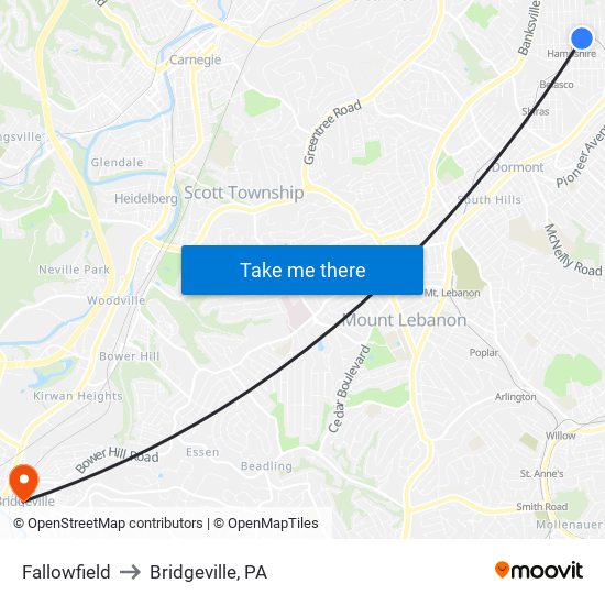 Fallowfield to Bridgeville, PA map