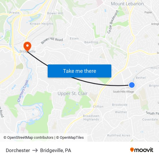 Dorchester to Bridgeville, PA map