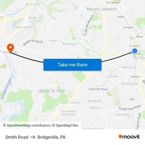 Smith Road to Bridgeville, PA map