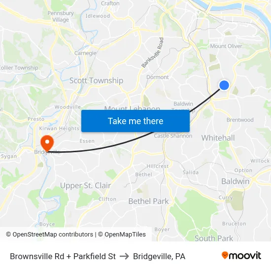 Brownsville Rd + Parkfield St to Bridgeville, PA map