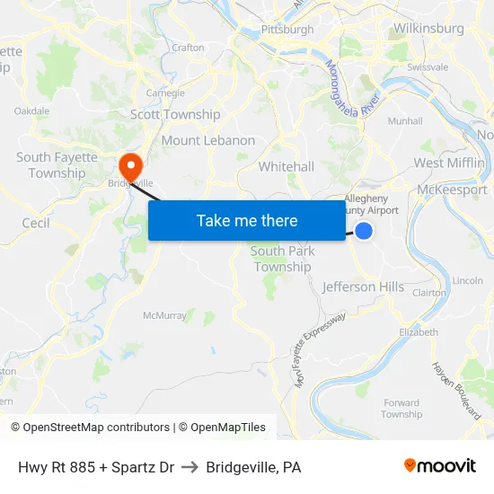 Hwy Rt 885 + Spartz Dr to Bridgeville, PA map