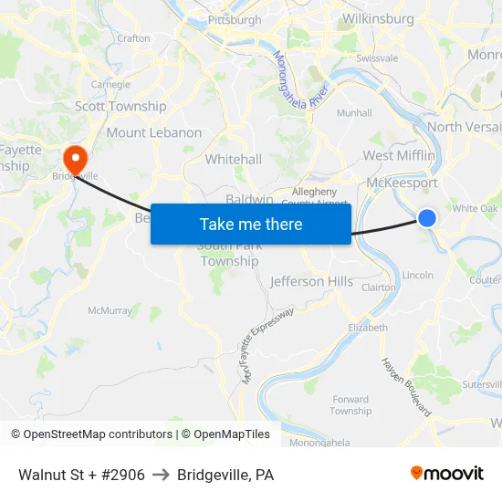 Walnut St + #2906 to Bridgeville, PA map