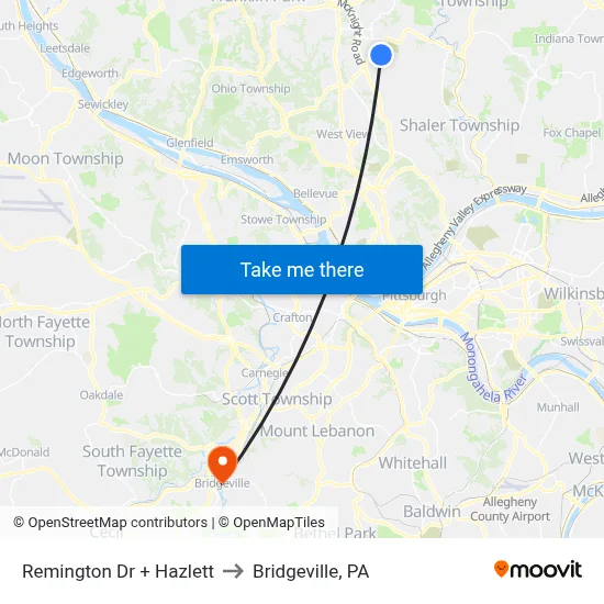 Remington Dr + Hazlett to Bridgeville, PA map