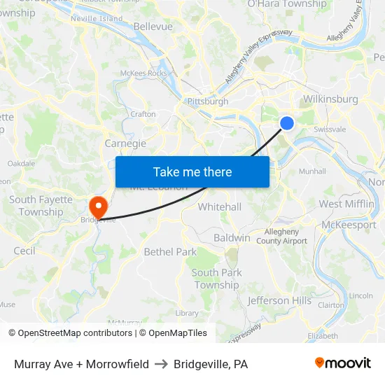 Murray Ave + Morrowfield to Bridgeville, PA map