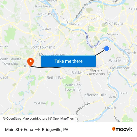Main St + Edna to Bridgeville, PA map