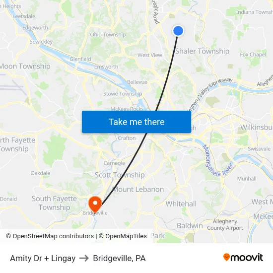 Amity Dr + Lingay to Bridgeville, PA map