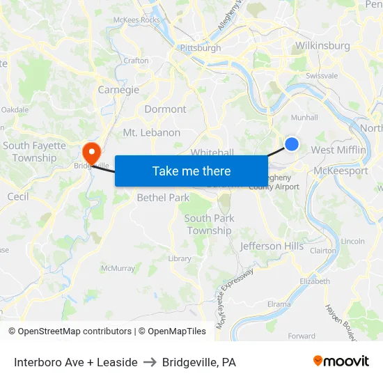 Interboro Ave + Leaside to Bridgeville, PA map