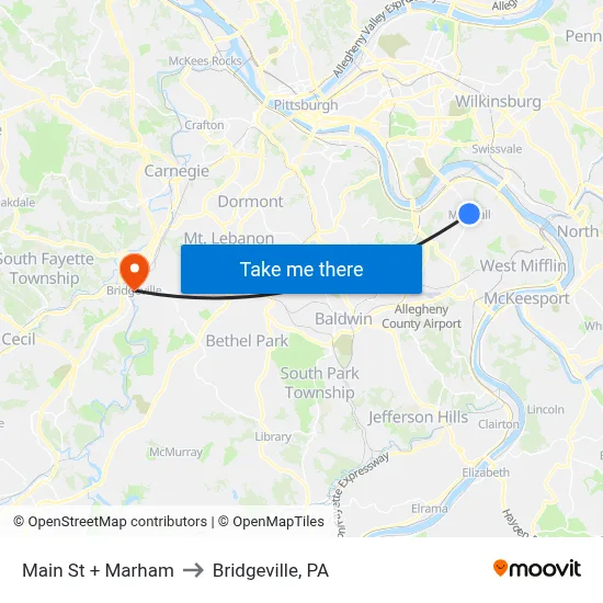 Main St + Marham to Bridgeville, PA map