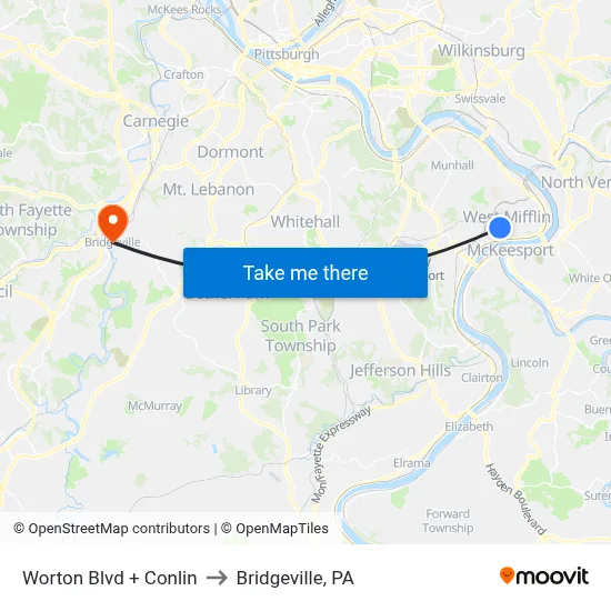 Worton Blvd + Conlin to Bridgeville, PA map