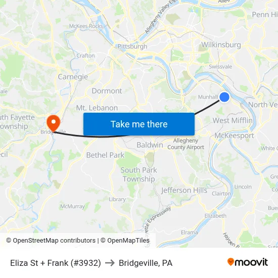 Eliza St + Frank (#3932) to Bridgeville, PA map