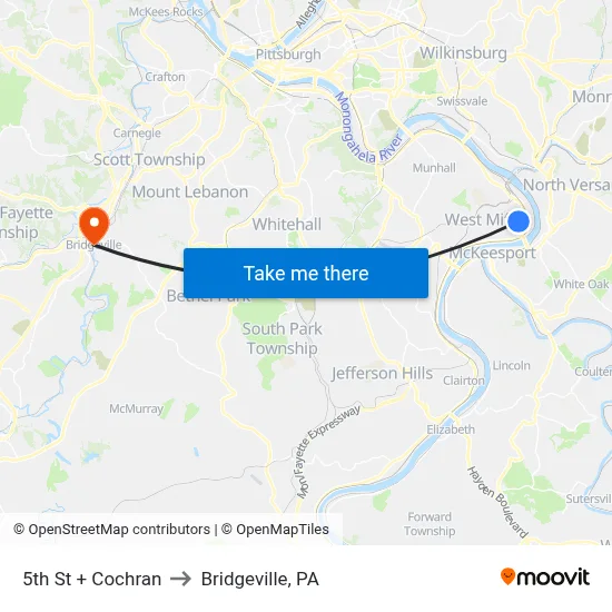 5th St + Cochran to Bridgeville, PA map