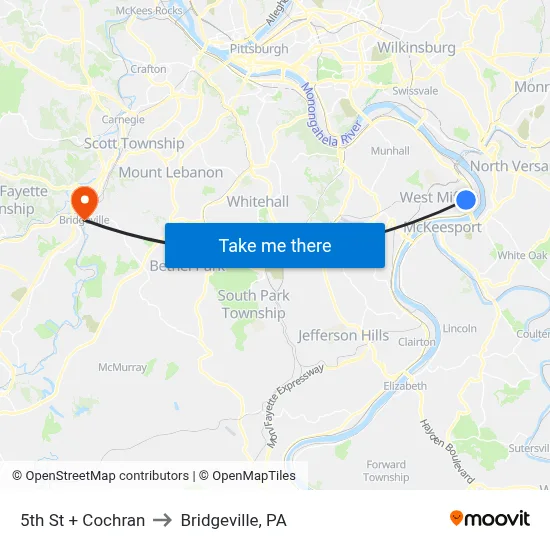 5th St + Cochran to Bridgeville, PA map
