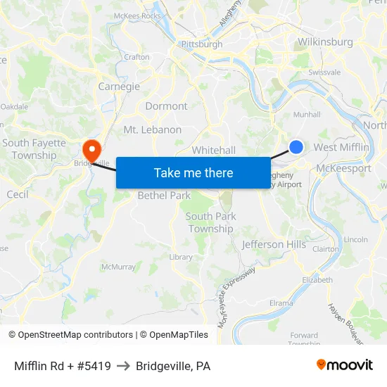Mifflin Rd + #5419 to Bridgeville, PA map