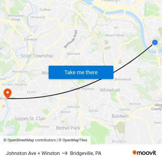 Johnston Ave + Winston to Bridgeville, PA map
