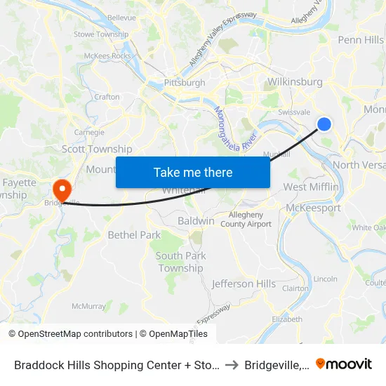 Braddock Hills Shopping Center + Storefront to Bridgeville, PA map