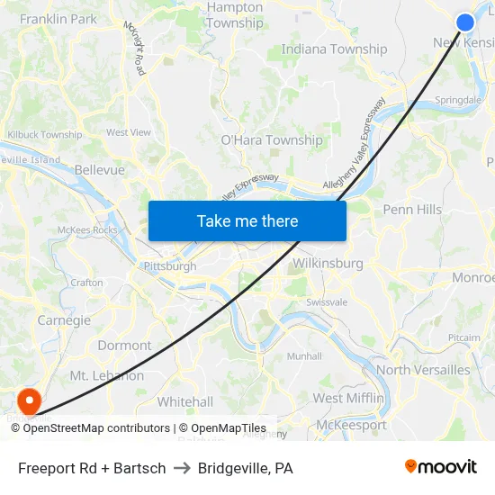Freeport Rd + Bartsch to Bridgeville, PA map