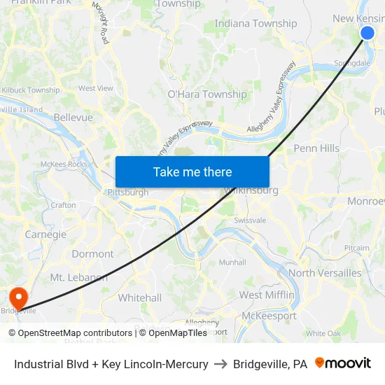 Industrial Blvd + Key Lincoln-Mercury to Bridgeville, PA map