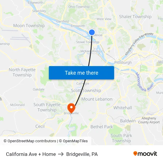 California Ave + Home to Bridgeville, PA map