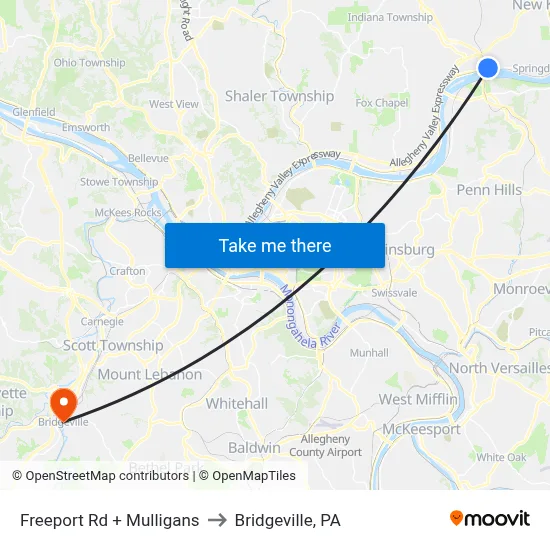 Freeport Rd + Mulligans to Bridgeville, PA map