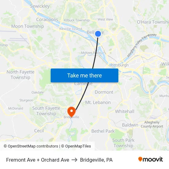 Fremont Ave + Orchard Ave to Bridgeville, PA map