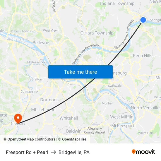 Freeport Rd + Pearl to Bridgeville, PA map