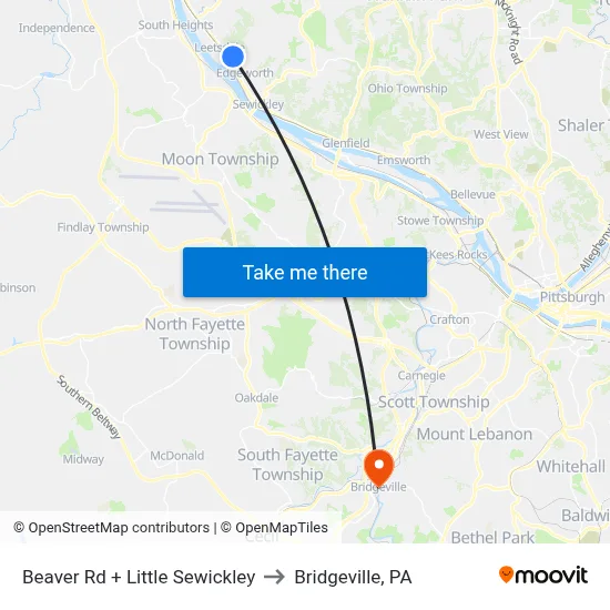 Beaver Rd + Little Sewickley to Bridgeville, PA map