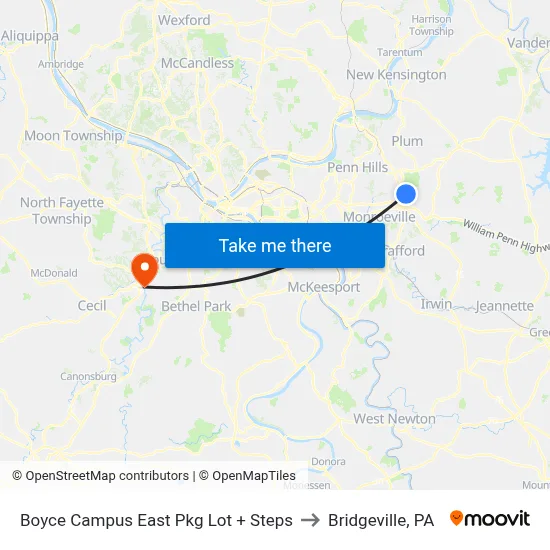 Boyce Campus East Pkg Lot + Steps to Bridgeville, PA map