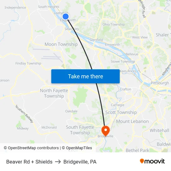 Beaver Rd + Shields to Bridgeville, PA map