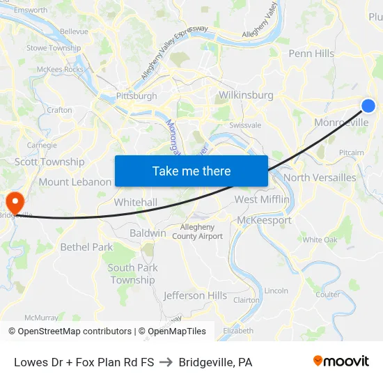 Lowes Dr + Fox Plan Rd FS to Bridgeville, PA map