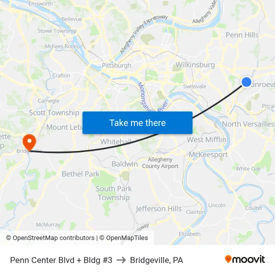Penn Center Blvd + Bldg #3 to Bridgeville, PA map