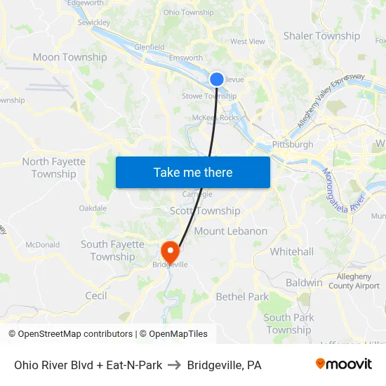 Ohio River Blvd + Eat-N-Park to Bridgeville, PA map