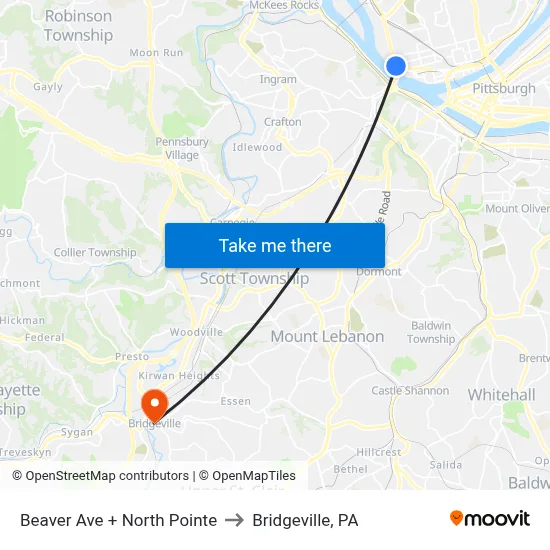 Beaver Ave + North Pointe to Bridgeville, PA map