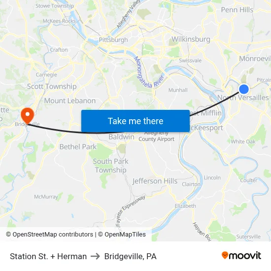 Station St. + Herman to Bridgeville, PA map