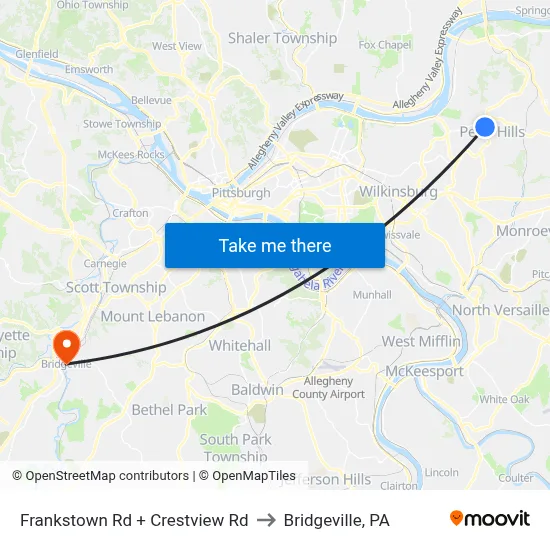 Frankstown Rd + Crestview Rd to Bridgeville, PA map