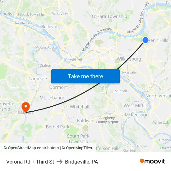 Verona Rd + Third St to Bridgeville, PA map